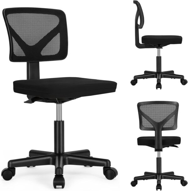 Sweetcrispy Office Computer Desk Chair, Ergonomic Low-Back Mesh Rolling Work Swivel Chairs with Wheels, Armless Comfortable Seat Lumbar Support for Home, Bedroom, Study, Student, Adults, Black - Image 7