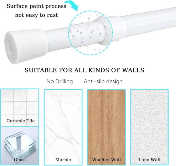 2 Pack Window Security Bars Adjustable Sliding Glass Door Lock Bars 15.7''-27.5'' Tension Rods 1.2'' Diameter Window Safety Lock Bar Stopper with Rubber Tips (White-2Pcs, 15.7''-27.5'') - Image 5