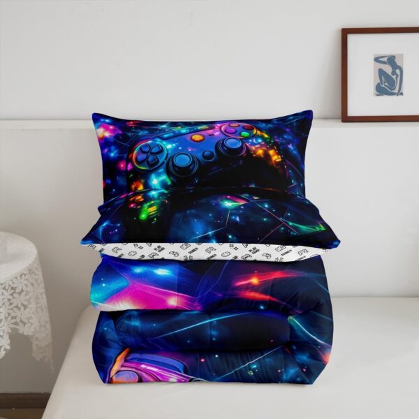 Feelyou Kids Gamer Comforter Set Full Size, Galaxy Gaming Bedding Set Glitter Game Comforter Boys Girls Gamepad Teens Duvet Set Bedroom Decor Bed Set 3Pcs - Image 5