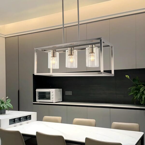 Kalium Chandeliers for Dining Room, 3 Light Dining Room Light Fixture Modern Metal Industrial Kitchen Lighting Fixtures Ceiling Easy Installation Pendant Lights for Bar Restaurant-E26 Socket, Silver - Image 3