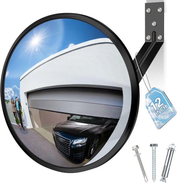 12 inch Acrylic Convex Mirror, Adjustable Wide Angle View Indoor Security Mirror, Corner Security Blind Spot for Warehouse, Office, Parking Garage and Traffic Safety
