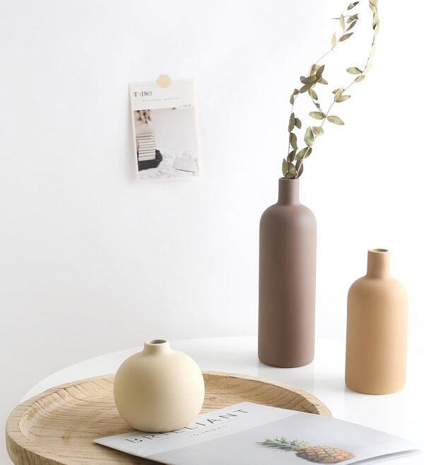 Ceramic Neutral Vase Set for Farmhouse Home Decor, Rustic Decorative Vases for Boho Living Room Centerpieces, Entryway Decorations, Coffee Table, Bookshelf, Fireplace Mantel, Set of 4 - Image 3
