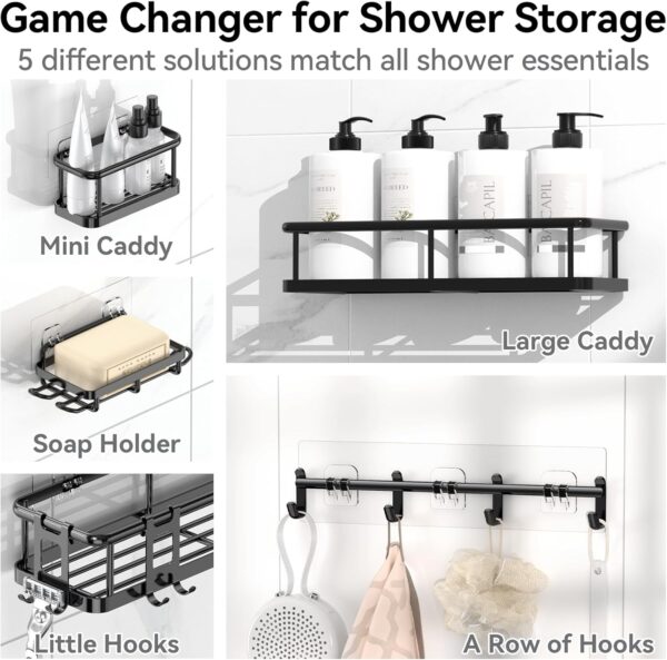 YASONIC Shower Caddy, 6 Pack Large Capacity Shower Organizer with Soap Holder and 12 Hooks, Rustproof Shower Shelves for Inside Shower, No Drilling&Sleek Bathroom Organizers and Storage - Image 3