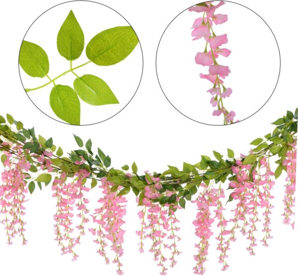 Lvydec Wisteria Artificial Flowers Garland, 4 Pcs Total 28.8ft Artificial Wisteria Vine Silk Hanging Flower for Home Garden Outdoor Ceremony Wedding Arch Floral Decor (Pink) - Image 5