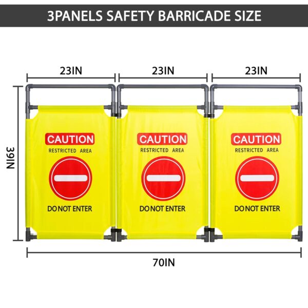 3 Panels Safety Barricade Heavy Duty PVC Frame 5.8FT Foldable Security Sign Barrier Gate High Visibility Caution Symbol Crowd Control Restricted Area Pedestrian Barricade"DO NOT Enter"(Yellow) - Image 2