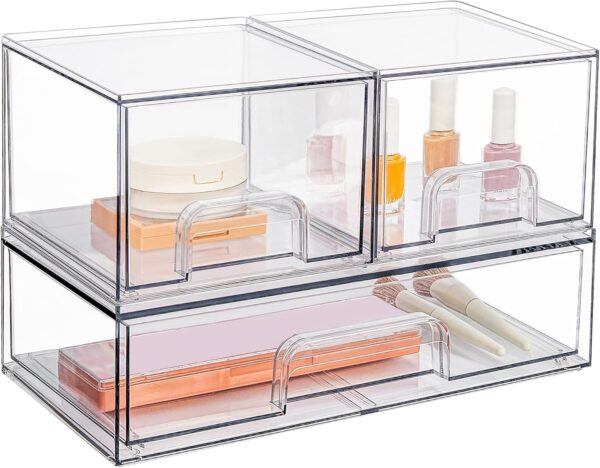 Vtopmart Stackable Storage Drawers Set of 3,Clear Plastic Organizer Bins for Makeup, Cosmetics, Beauty Supplies,Ideal for Vanity, Bathroom,Cabinet,Pantry Organization - Image 7