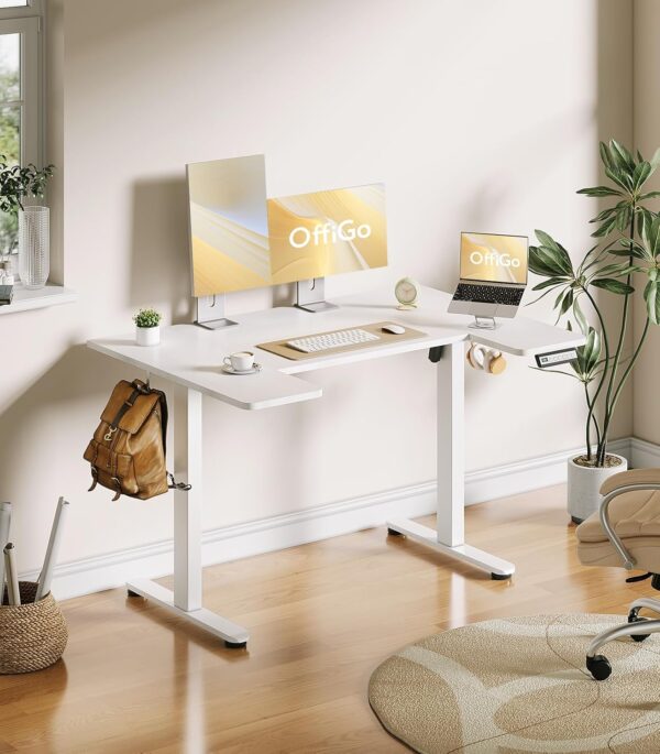 U Shaped Electric Standing Desk, 48 Inch Height Adjustable Desk, Sit Stand Table, Writing Computer Desk for Home, Office, Workstation, White - Image 6