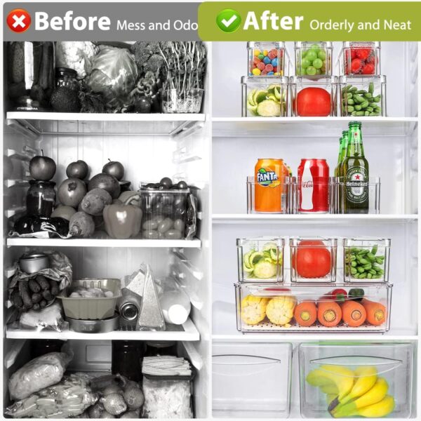 10 Pack Refrigerator Pantry Organizer Bins, Stackable Fridge Organizer Bins with Lids, Clear Plastic Food Storage Bins for Kitchen, Countertops, Cabinets, Fridge, Drinks, Fruits, Vegetable, Cereals - Image 3