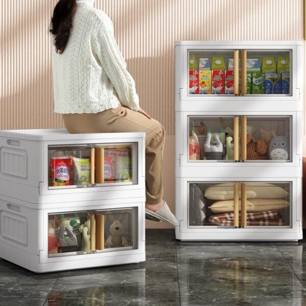Stackable Storage Bins with Wheels, 78 Quart Plastic, White, 5 Packs with Lids - Image 4
