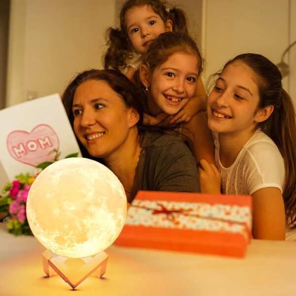 Mydethun 3D Moon Lamp with 5.9 Inch Wooden Base - Gift for Lover, LED Night Light, Mood Lighting with Touch Control Brightness for Home Décor, Bedroom, Women Kids Moonlight - White & Yellow - Image 4