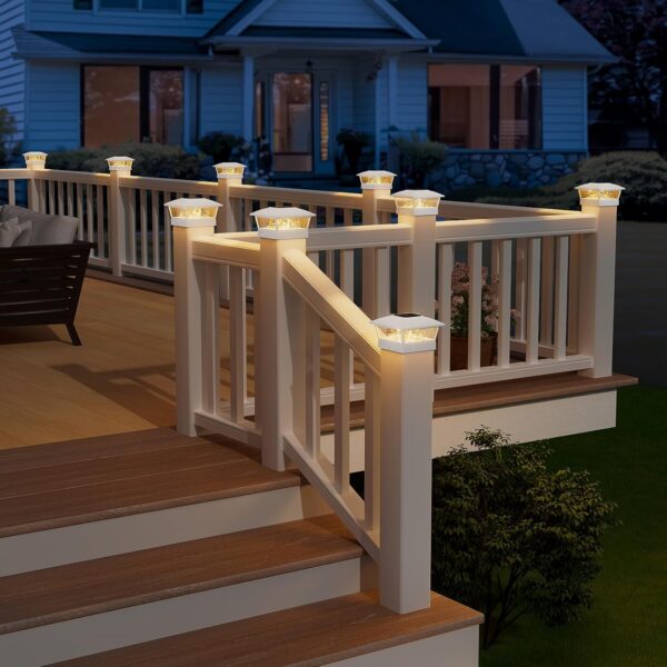 VOLISUN Solar Post Cap Lights Outdoor 12Pack, White Fence Cap Lights Solar Powered Fits 4x4 6x6 Wooden/4x4 5x5 Vinyl Post, Firefly filaments Lighting for Garden/Patio/Porch,with Warm White - Image 4