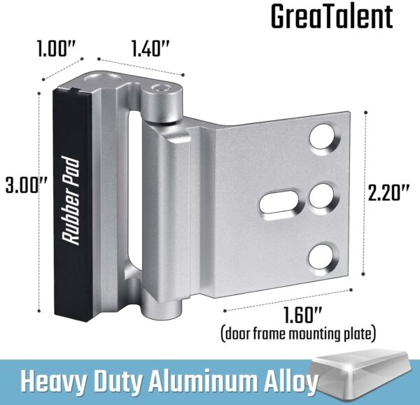 2PACK Home Security Door Reinforcement Lock Childproof, Add High Security to Home Prevent Unauthorized Entry, Aluminum Construction Finish, Frame Lock, Silver - Image 8