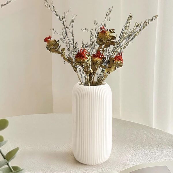 White Ceramic Vase for Flowers, 8 INCH Flower Vase Modern White Vase Home Decor, Small Vase, Ribbed Textured Vase for Pampas Grass Decorative Vase, for Farmhouse Coffee Table Bookshelf Home Living - Image 2