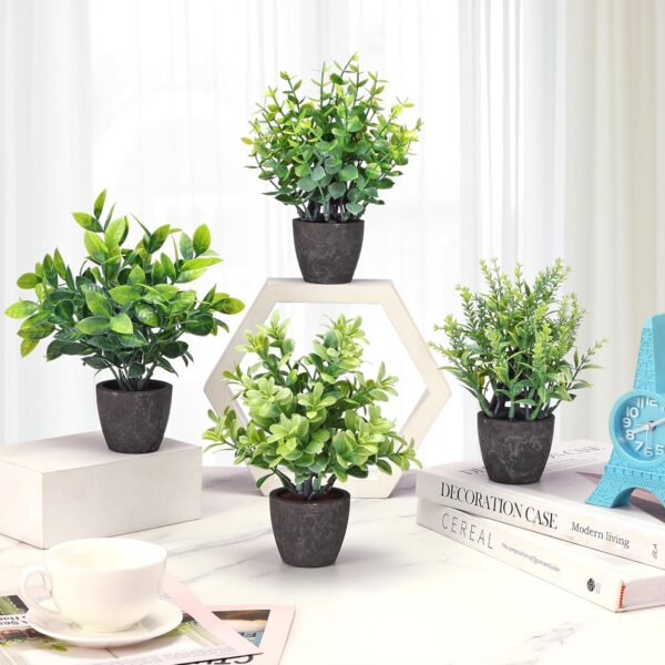 4 Pack Fake Plants Ceramic Mini Artificial Greenery Potted Plants for Home, Office, Room, Farmhouse, Indoor Table, Bathroom Decor - Image 2
