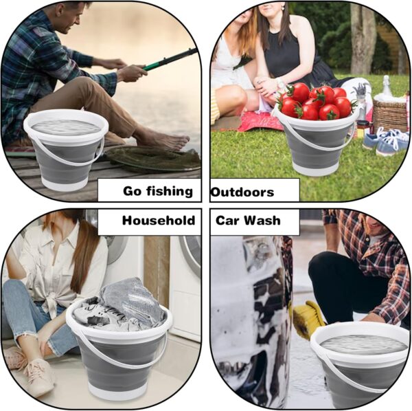 2pcs Collapsible Bucket with Handle, 10L (2.6 Gallon) Foldable Portable Plastic Mop Cleaning Bucket Household Water Supplies for Indoor Outdoor Camping Fishing Garden Car Wash - Image 6