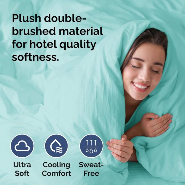 Duvet Cover Queen Size Set - Extra Soft Queen Size Duvet Cover 90 x 90 with 2 Pillow Shams - Hotel Luxury Easy Care and Fade Free w/ Zipper Closures & Ties - Comfy Breathable Bedding Set (Spa Blue) - Image 3