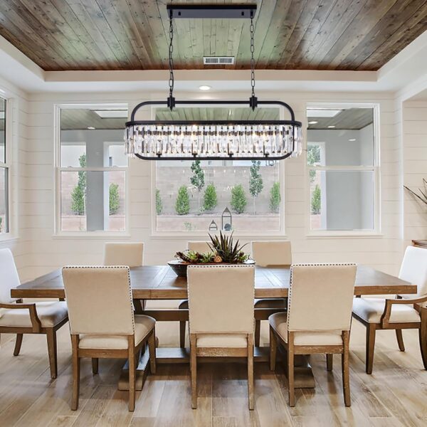 Wellmet Black Crystal Chandelier for Dining Room, 4 Lights Retangle Light Fixture, Farmhouse Kitchen Island Light Fixtures Hanging, Adjustable Pendant Lighting for Living Room - Image 4