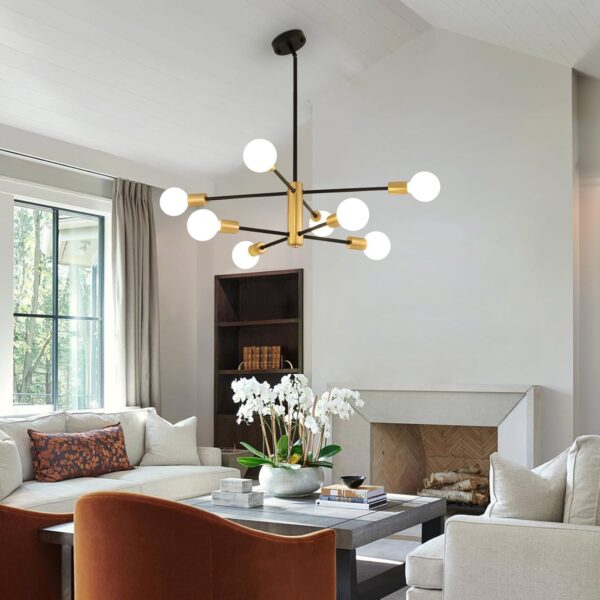 AMZASA Black and Gold Modern Sputnik Chandeliers, 8 Lights Farmhouse Light Fixture, Mid Century Pendant Light for Dining Room Living Room Kitchen Island Entryway Foyer, UL Listed - Image 9
