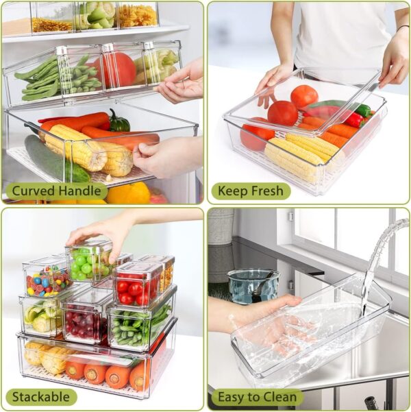 10 Pack Refrigerator Pantry Organizer Bins, Stackable Fridge Organizer Bins with Lids, Clear Plastic Food Storage Bins for Kitchen, Countertops, Cabinets, Fridge, Drinks, Fruits, Vegetable, Cereals - Image 4