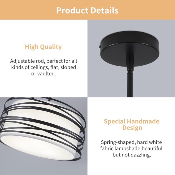 16" Black Drum Pendant Lighting Kitchen Island 3-Light Modern Farmhouse Chandelier with White Fabric Shade Rustic Hanging Light Fixtures for Dining Room Hallway Bedroom Foyer - Image 6
