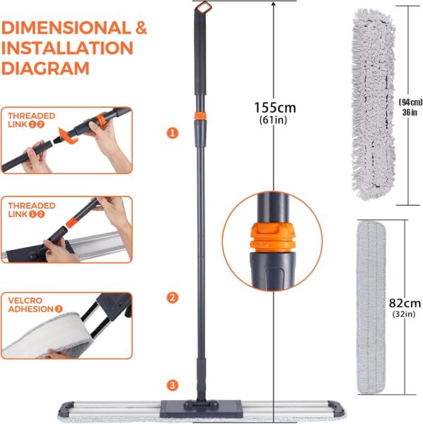36" Large Wrestling mat mop Commercial Dust Mops for Floor Cleaning Push mop with Adjustable Handle for Company Hotel Household Cleaning Supplies - Image 2
