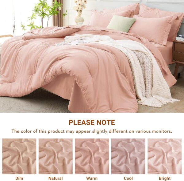 MUXHOMO 7 Pieces Queen Comforter Set, Soft Bed in a Bag Queen Size, All Season Bedding Set with Comforter, Flat Sheet, Fitted Sheet, Pillowcases & Shams, Rose Gold - Image 8