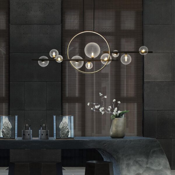 Kitchen Island Lighting 10-Light Clear Glass Globe Sputnik Chandelier Lighting Mid Century Modern Pendant Hanging Light for Kitchen Dining Room Living Room (Black) - Image 7