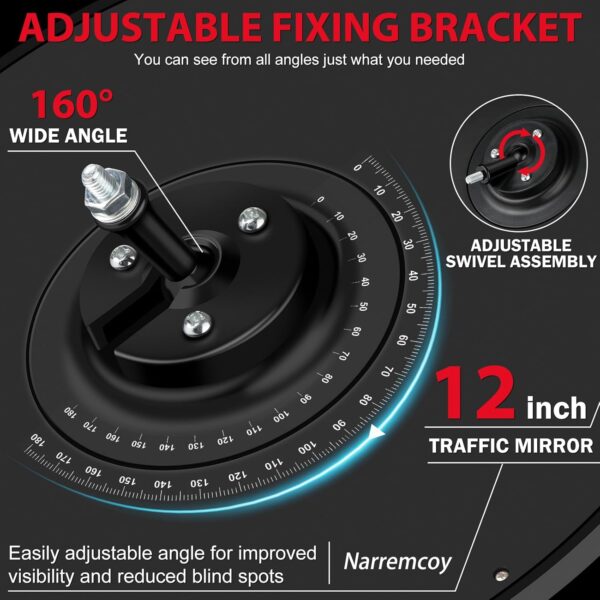 12 inch Acrylic Convex Mirror, Adjustable Wide Angle View Indoor Security Mirror, Corner Security Blind Spot for Warehouse, Office, Parking Garage and Traffic Safety - Image 5