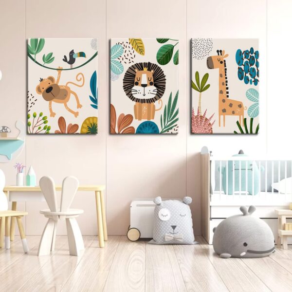 AKWISH Nursery Wall Decor Set of 3, Safari Canvas Wall Art Animals Paintings Prints, Boy Girl Kids Room Wall Decor for Shower Theme Decorations Baby Children's Room Bedroom 16x24 in Framed - Image 3