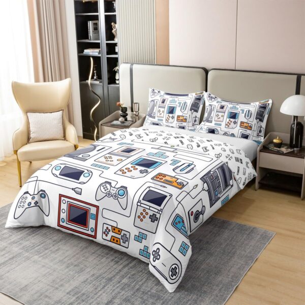 Erosebridal 100% Cotton Gamer Bedding Sets for Boys,Gaming Duvet Cover Set Twin Size, Video Games Comforter Cover,Gamepad Designs Bed Teen Boys Bedroom,Joystick Controller,2 Pcs with 1 Pillow Sham - Image 3