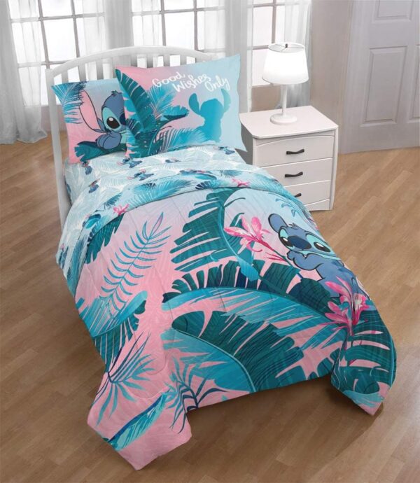 Jay Franco Disney Lilo & Stitch Floral Fun Twin Comforter & Sham Set - Super Soft Kids Reversible Bedding - Fade Resistant Microfiber (Official Disney Product) - Image 5