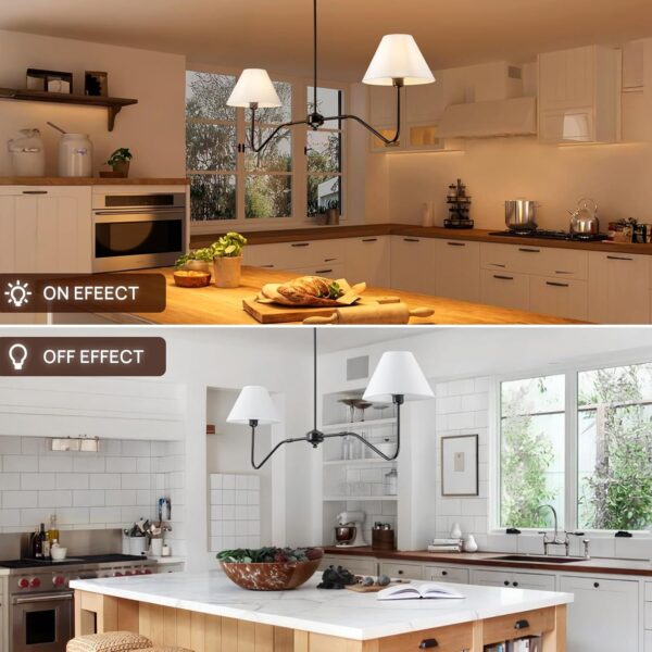 2-Light Modern Linear Chandelier for Dining Room, 55 Inch Farmhouse Kitchen Island Lighting with White Fabric Shades, Hanging Lighting Fixtures for Living Room Bedroom - Image 5