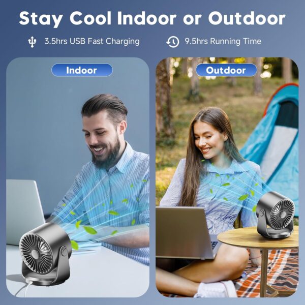 Table Fans, Ultra Quiet Wall-Mounted Desk Fan, Digital Display Rechargeable USB Fan, 105°Tilt, 100 Speeds, Long Lasting Power, Portable Fan for Home Office Kitchen Travel Camping - Image 3