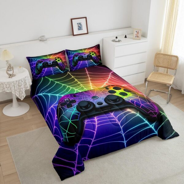 Gamer Comforter Sets Rainbow Spider Web Twin Comforter Set, Gaming Decor for Boys Bedroom Decor - Image 4