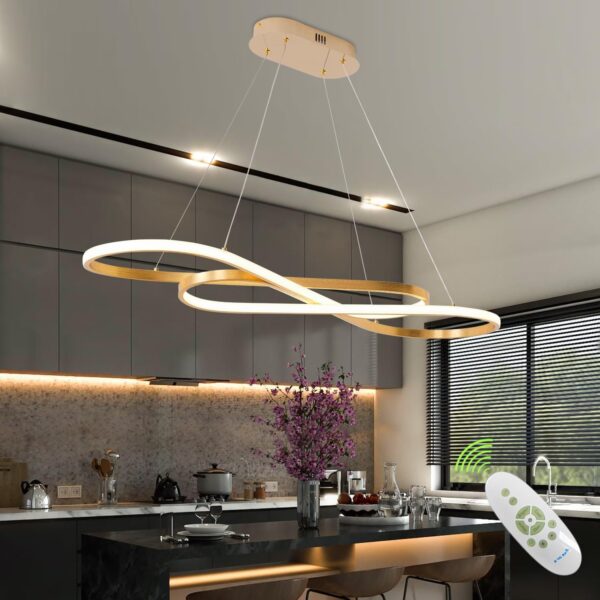 Gold Led Chandelier,Dimmable Gold Modern Chandelier , 39.4inch Led Chandelier Kitchen Island Lighting ,Luxury Modern Led Pendant Light Height Adjustable Gold Dining Room Light Fixture Over table