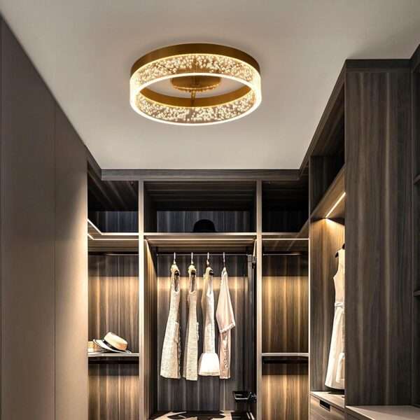 Jaycomey Modern LED Ceiling Light Fixture, 11.65" Flush Mount Kitchen Lighting Gold with Clear Seeded Acrylic Lampshade,Round Ceiling Lamp Lights for Hallway Dining Room - Image 4