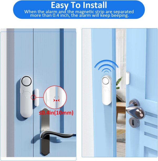 Window and Door Alarm When Opened (5 Pack) for Kids Safety/Home Security, Wireless Sliding Door Opening Sensor Alarms for Dementia, 120dB Burglar Alert, Ideal for Business, Garage, Apartment, White - Image 3