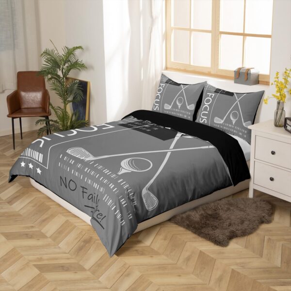 Erosebridal Golf Duvet Cover Full Size Sports Themed Bedding Sets for Boys Girls Kids,Gray and White Golf Duvet Cover Ball Games Bed Set Golf Bedroom Decor 3Pcs (No Comforter) - Image 2