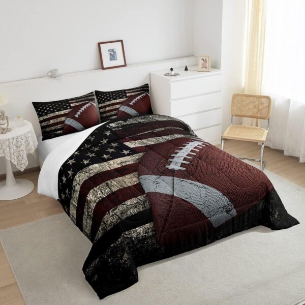 Erosebridal American Flag Bedding Set, Boys Football Comforter Set Full Soccer Sports Games Down Comforter United States Federations Stars Stripes Duvet Sets for Kids Teens Adult Bedroom Decor - Image 4