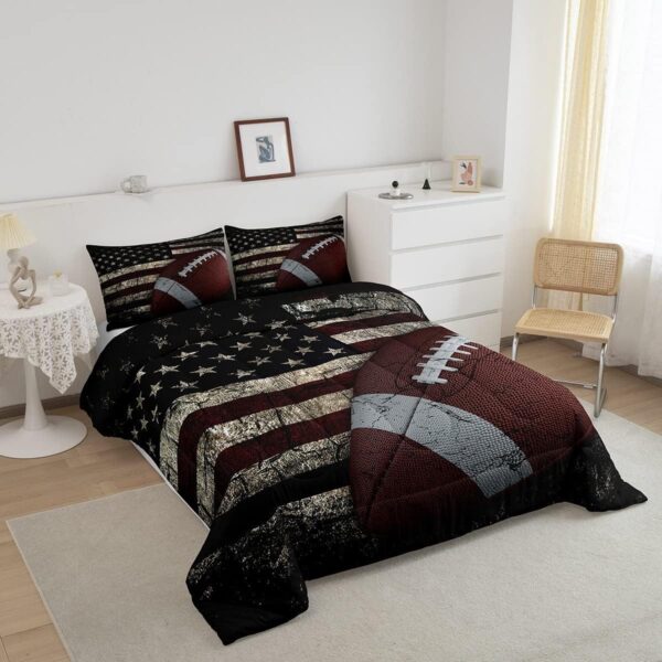 Erosebridal American Flag Bedding Set, Boys Football Comforter Set Full Soccer Sports Games Down Comforter United States Federations Stars Stripes Duvet Sets for Kids Teens Adult Bedroom Decor - Image 2