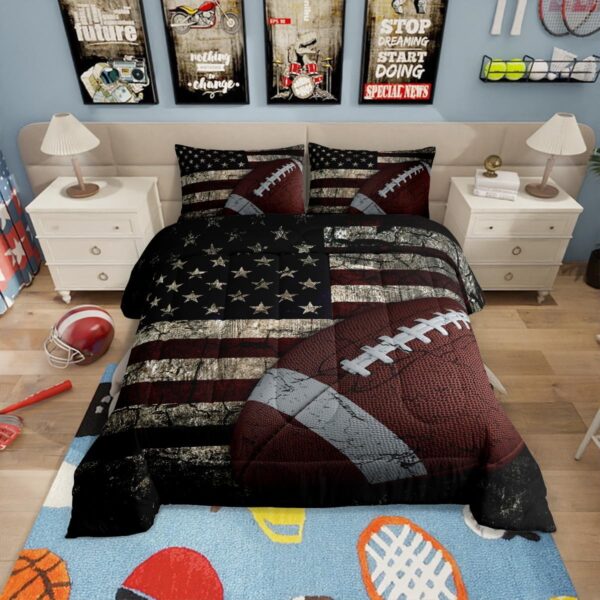 Erosebridal American Flag Bedding Set, Boys Football Comforter Set Full Soccer Sports Games Down Comforter United States Federations Stars Stripes Duvet Sets for Kids Teens Adult Bedroom Decor