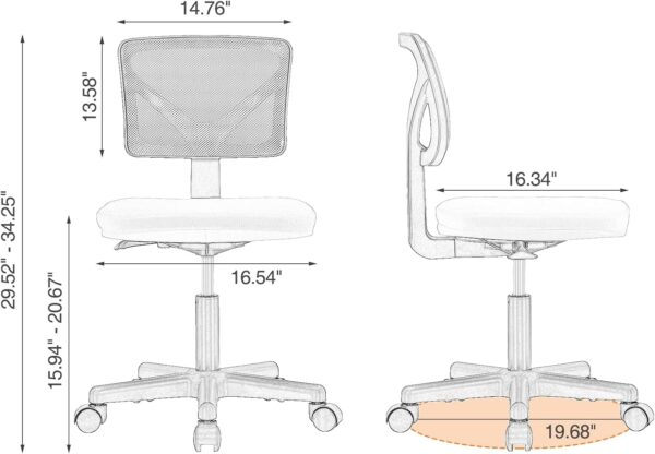 Sweetcrispy Office Computer Desk Chair, Ergonomic Low-Back Mesh Rolling Work Swivel Chairs with Wheels, Armless Comfortable Seat Lumbar Support for Home, Bedroom, Study, Student, Adults, Black - Image 3