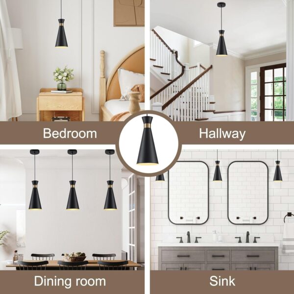Alynzee 3 Pack Pendant Lights Kitchen Island,Modern Black Dining Room Light Fixture,Space Saving 5.2 in Funnel Mini Chandeliers,Adjustable Height,Brightness,Hanging Lighting for Bar,Sink - Image 9