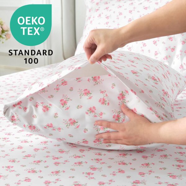 MUXHOMO King Size 4 Piece Sheet Set, Soft Breathable Bed Sheet Set for Bedroom with Deep Pocket Up to 16", Wrinkle-Free & Cooling Bedding for Oeko-TEX Certified - Blossoms Pink - Image 7