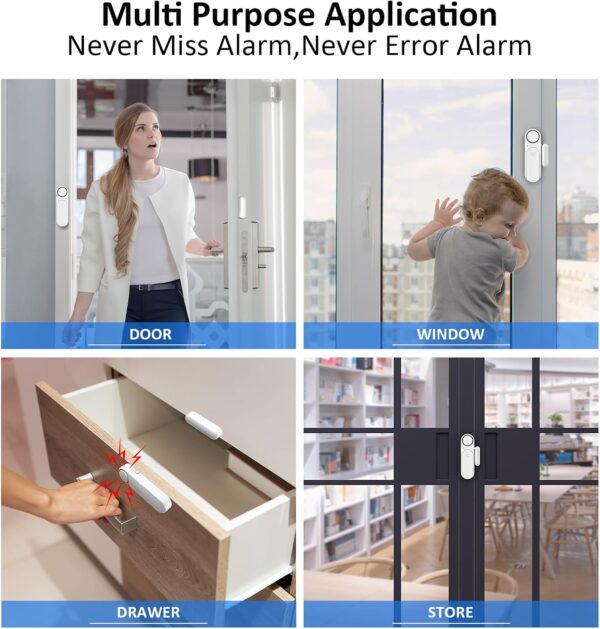 Window and Door Alarm When Opened (5 Pack) for Kids Safety/Home Security, Wireless Sliding Door Opening Sensor Alarms for Dementia, 120dB Burglar Alert, Ideal for Business, Garage, Apartment, White - Image 4