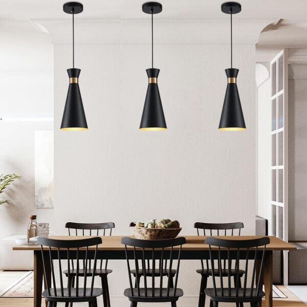 Alynzee 3 Pack Pendant Lights Kitchen Island,Modern Black Dining Room Light Fixture,Space Saving 5.2 in Funnel Mini Chandeliers,Adjustable Height,Brightness,Hanging Lighting for Bar,Sink - Image 3