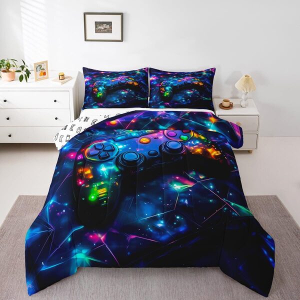 Feelyou Kids Gamer Comforter Set Full Size, Galaxy Gaming Bedding Set Glitter Game Comforter Boys Girls Gamepad Teens Duvet Set Bedroom Decor Bed Set 3Pcs - Image 6