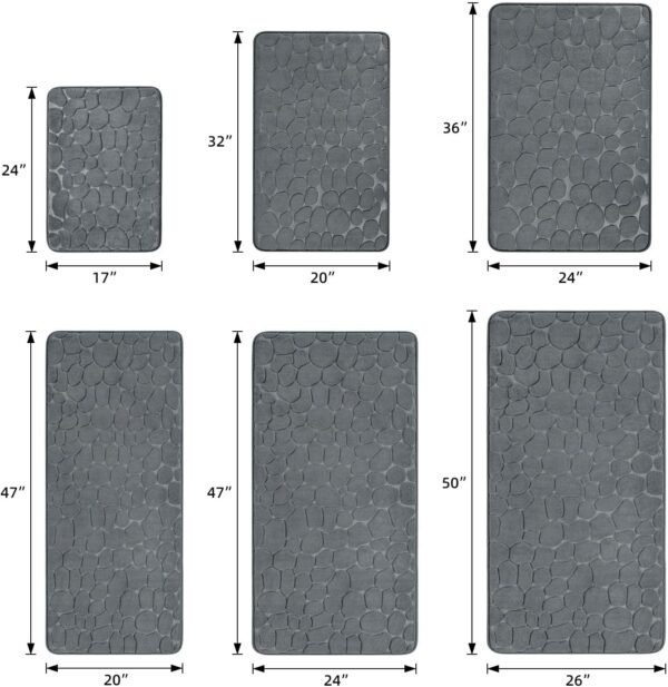 YIHOUSE Memory Foam Bath Mat Cobblestone Bathroom Rugs Super Water Absorbent Machine Washable Bath Rugs(17x24,Dark Gray) - Image 2