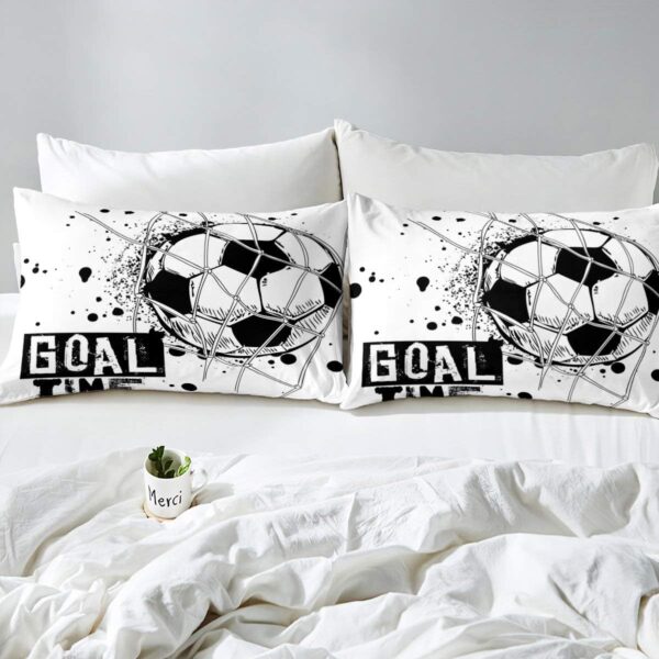 Erosebridal Kids Football Comforter Set Full Size American Soccer Bedding Set Sports Games Duvet Sets for Boys Girls Children Teens Geometric Polygon Quilt for Bedroom, Black White - Image 6