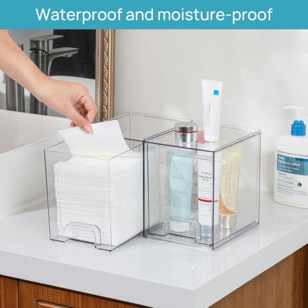 Vtopmart 4 Pack Clear Stackable Storage Drawers,7.6" H Plastic Organizers Bins for Skincare, Bathroom Supplies,Ideal for Cabinet,Undersink,Vanity,Kitchen,Pantry Organization - Image 5